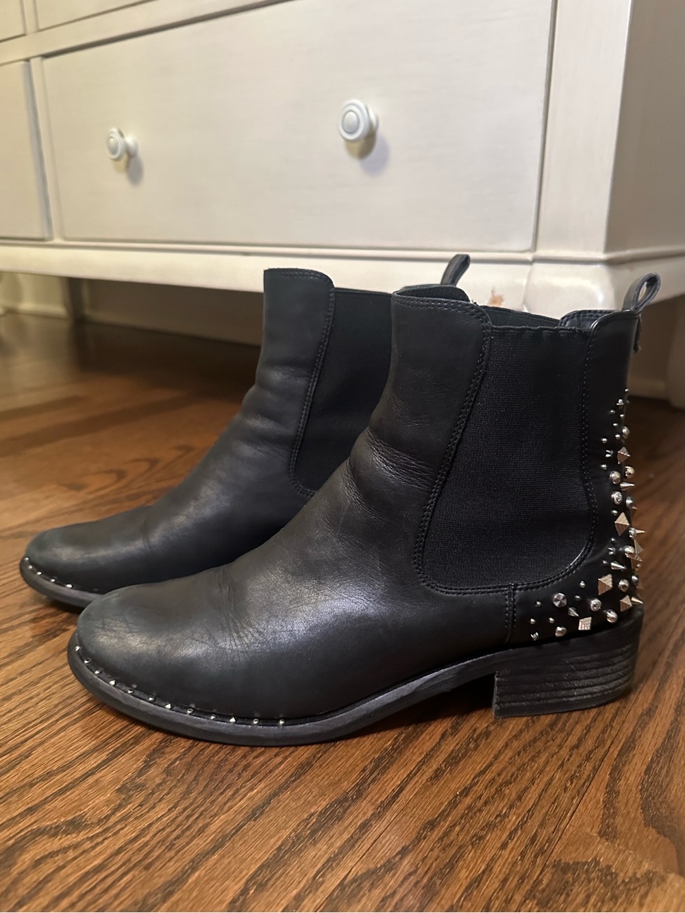 Sam Edelman Black Studded Leather Chelsea Booties